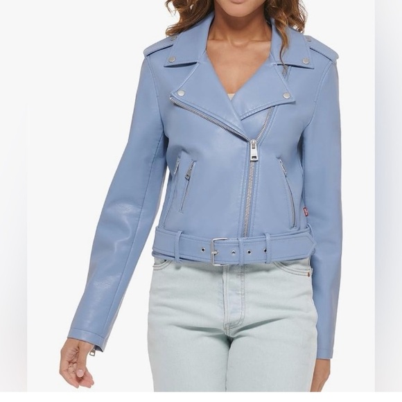 Levi's Jackets & Blazers - Levi’s Light Blue Faux Leather Moto Jacket – Size L – NWT